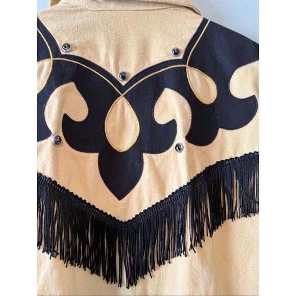 1849 Authentic Ranchwear Womens M Fringe Trim Western Jacket Beige Black Cowgirl - Picture 9 of 13